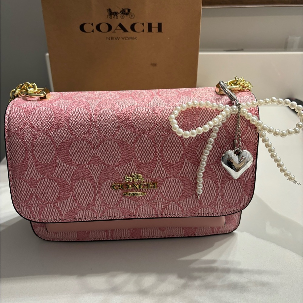 Coach Pink Crossbody Bag with Pearl Heart Charm